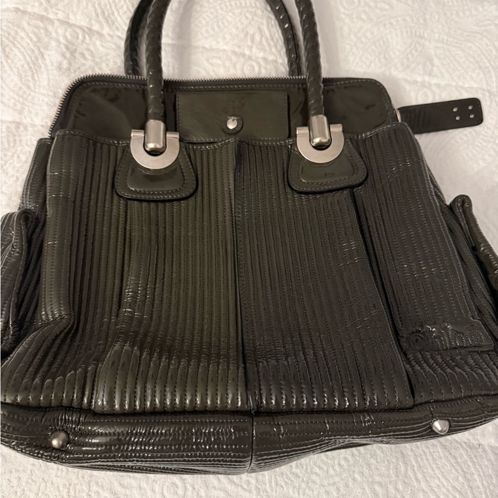 Chloe Black Ribbed Satchel with Braided Handles